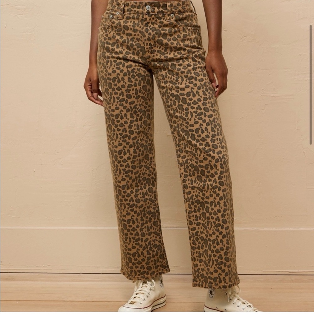 American Eagle Outfitters Women's Straight Leg Leopard Print Jeans - Tan & Black